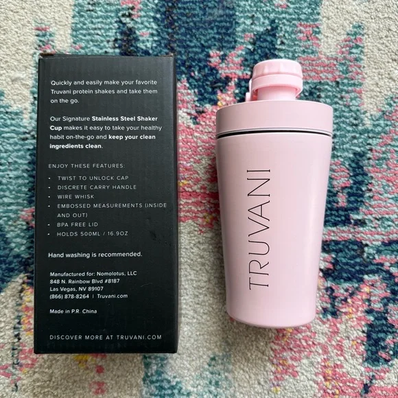 Truvani 70ML Gold Metal Scoop + 16.9oz Pink SS Shaker Cup NEW - Picture 5 of 5